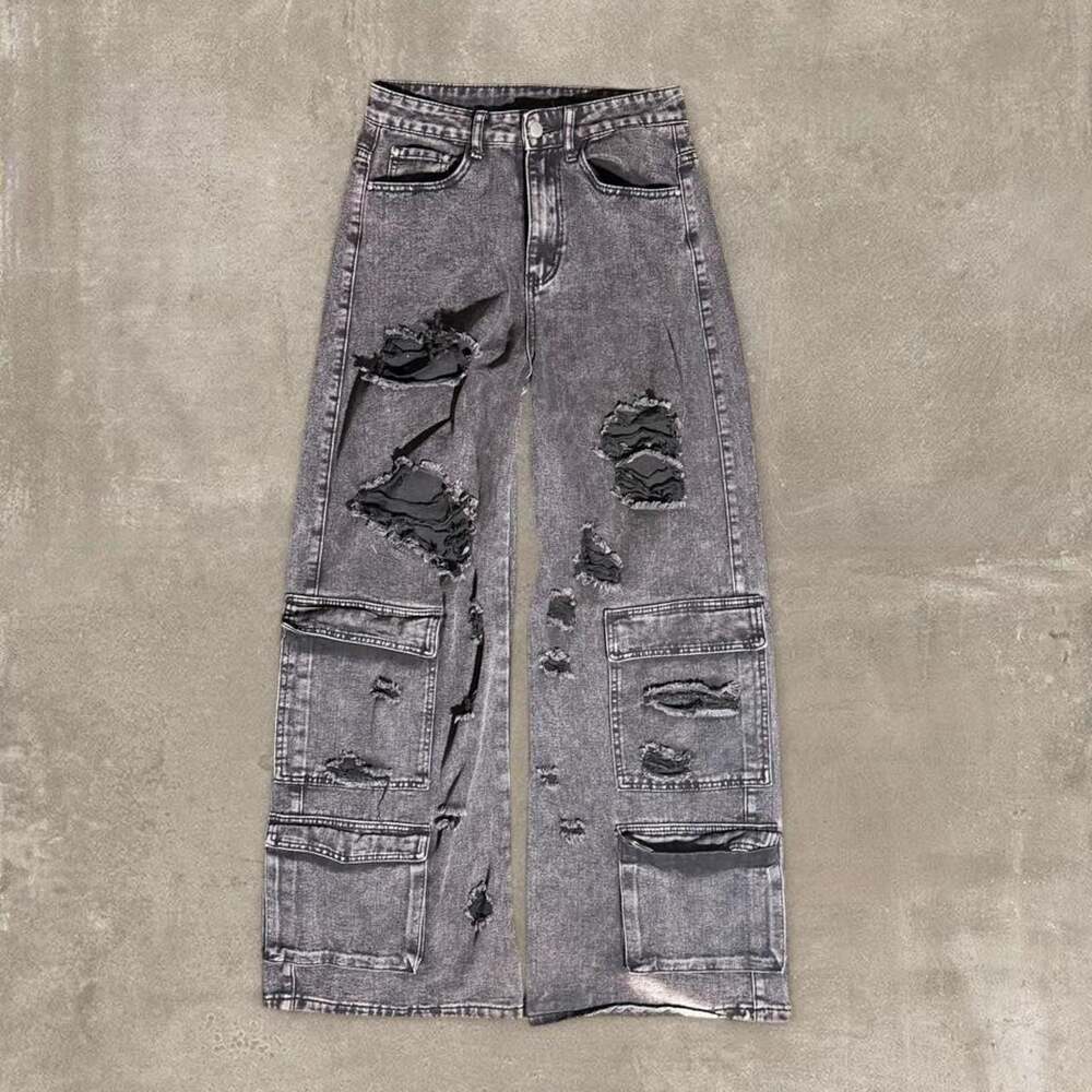 Vintage Y2K Distressed Cargo Wide Leg Jeans
